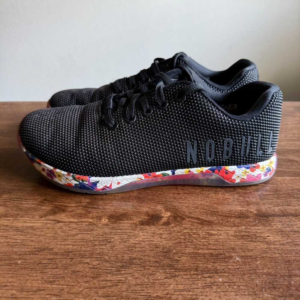 NOBULL SuperFabric Trainers Black Floral Print Womens 7.5 Mens 6 Cross Training